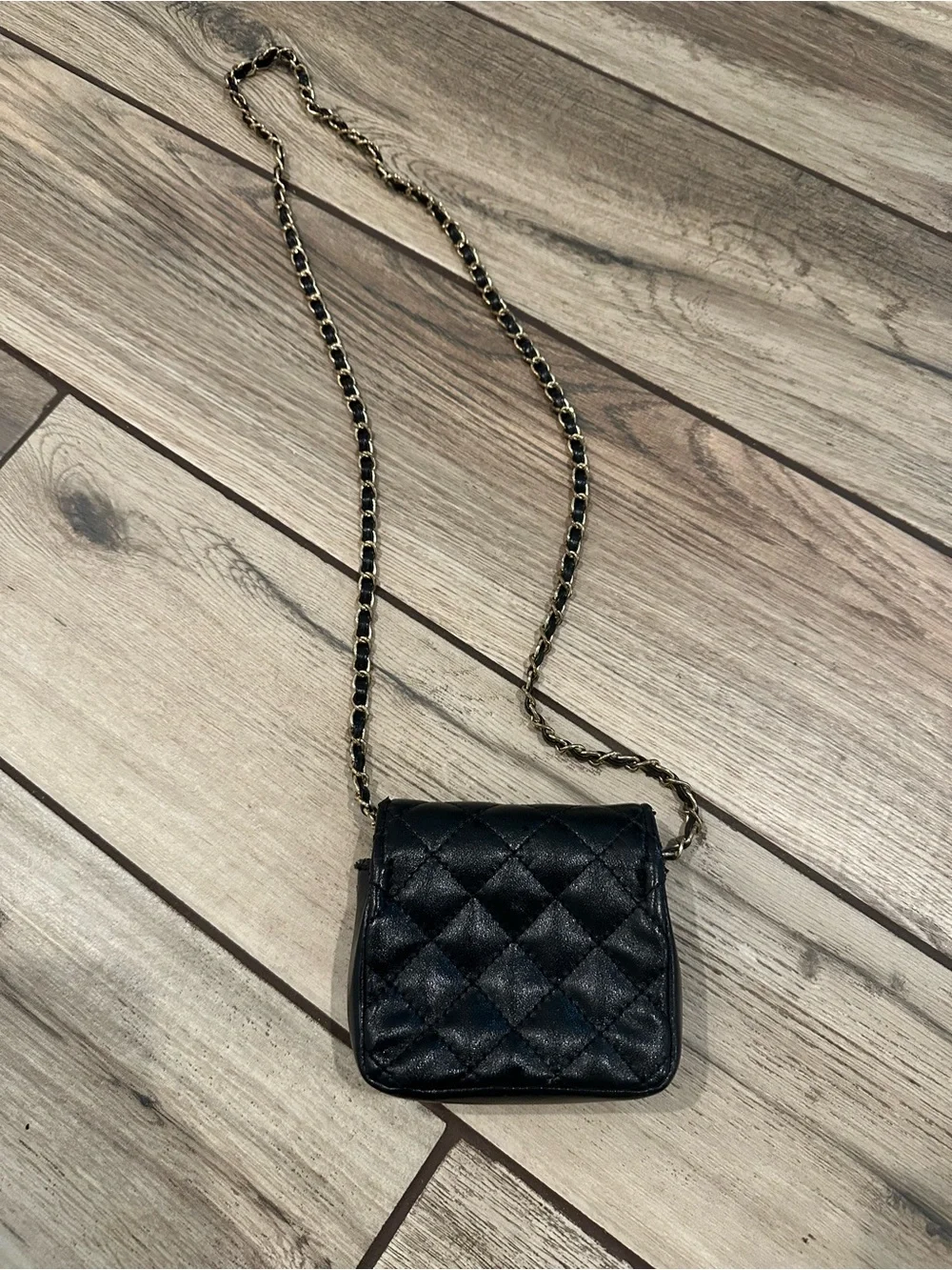 Black Quilted Leather Crossbody Bag with Chain Strap